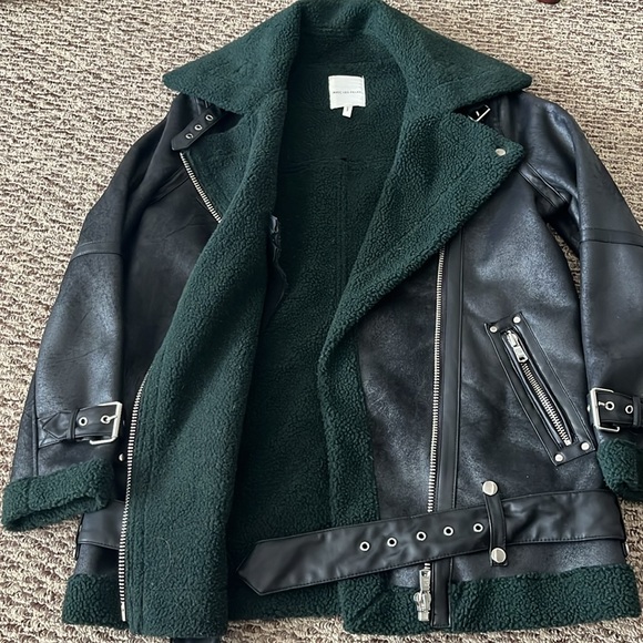 Avec Les Filles Green Faux Sherpa Biker Jacket - Picture 7 of 11